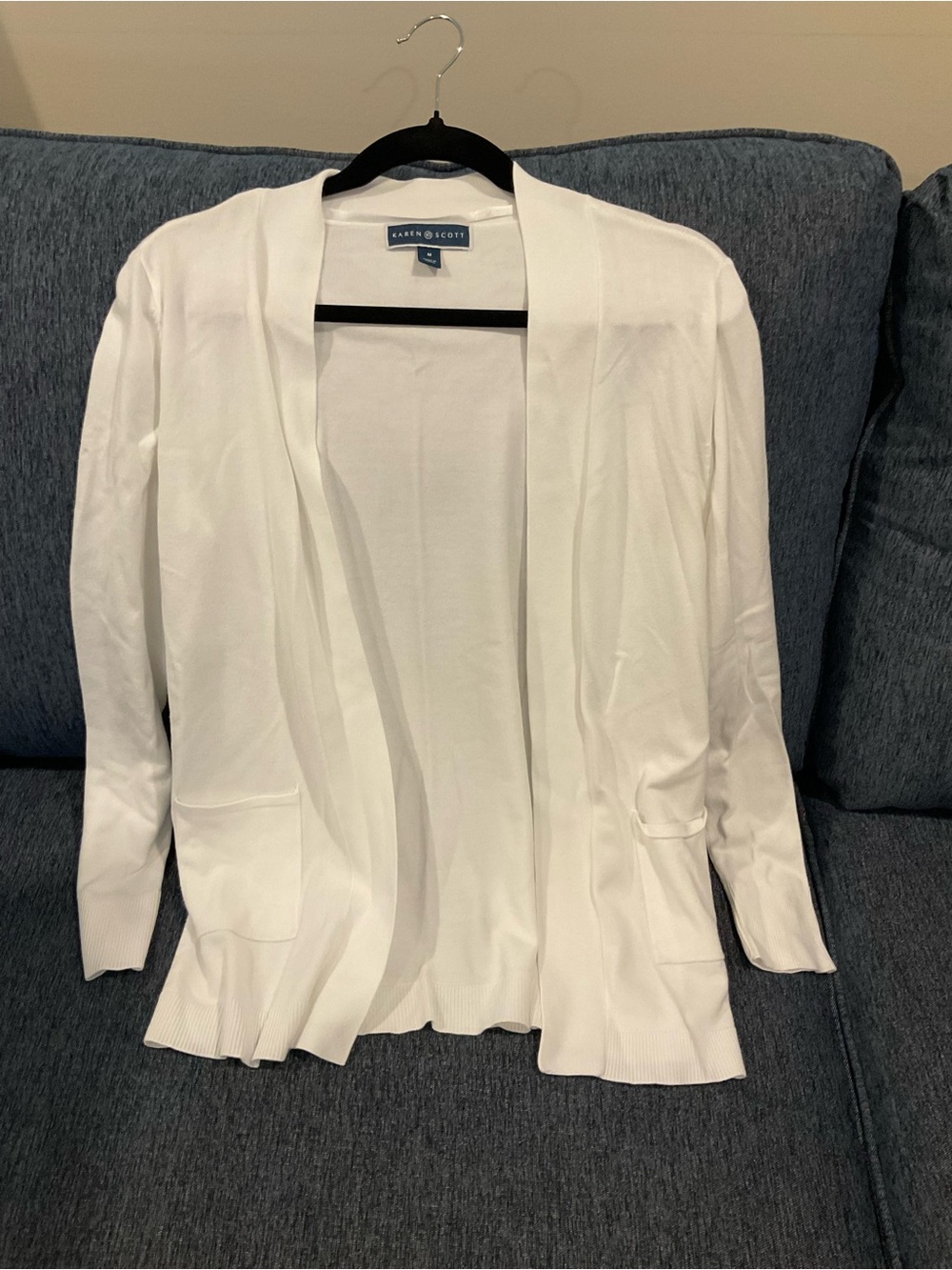 Karen Scott White Open Drape Pocket Cardigan